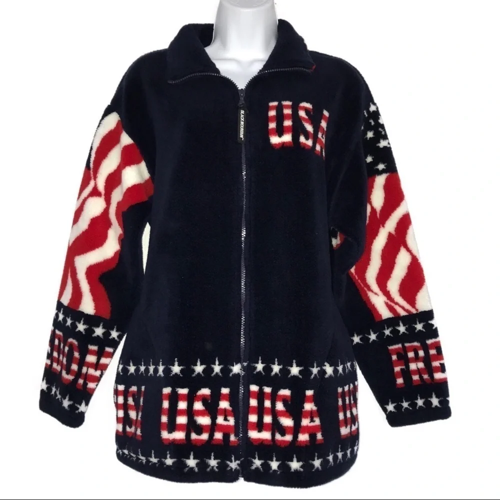 Red White Blue Zip Front USA Fleece Jacket M - Picture 1 of 6